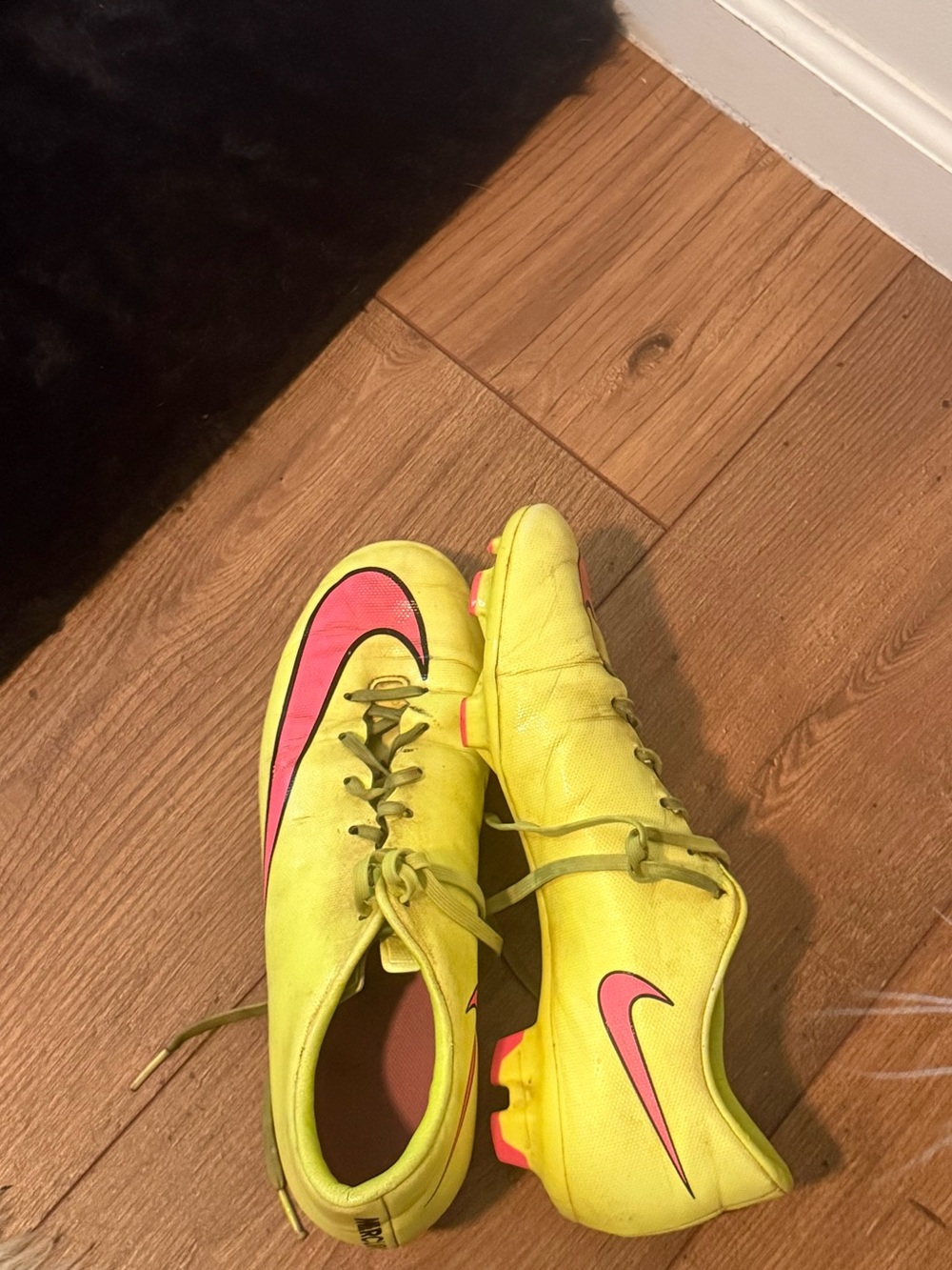 Nike Mercurial Yellow Soccer Cleats with Pink Swoosh Accents